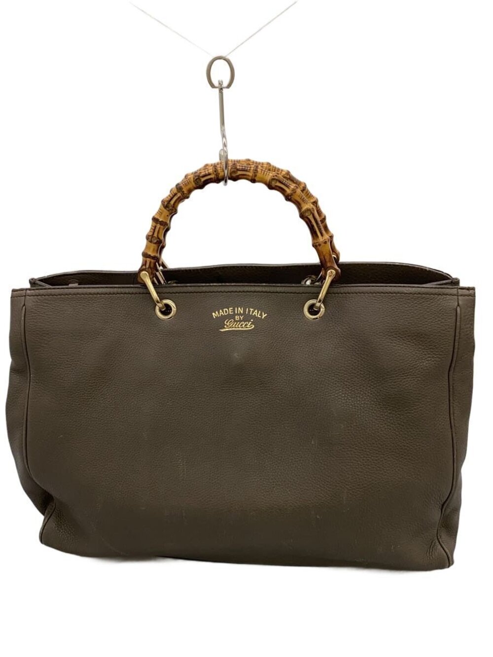 Gucci brown Taupe Gray pebbled calfskin Bamboo Tote bamboo